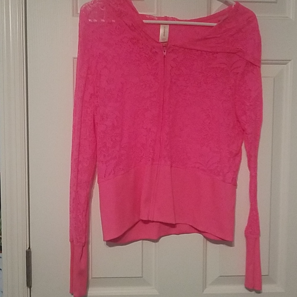 Hooded zip lace jacket